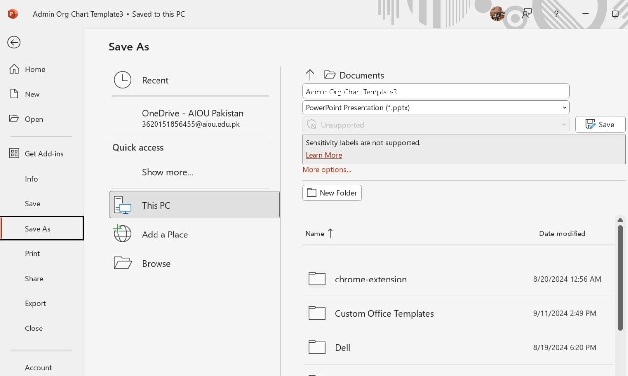 saving the file in the required format