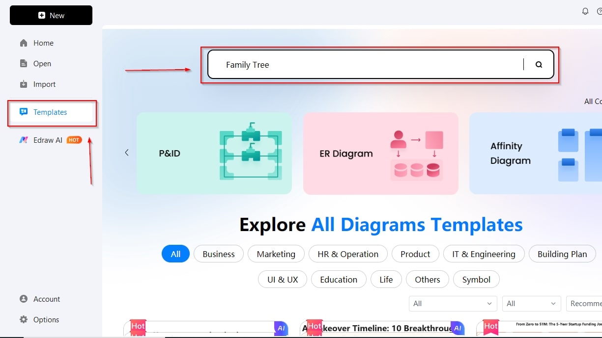 search for the templates or family trees