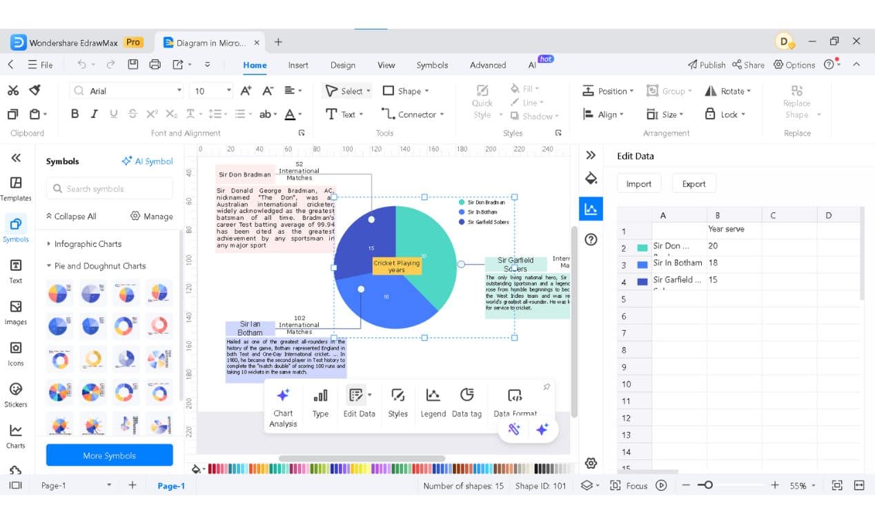 modifying the pie chart in edrawmax