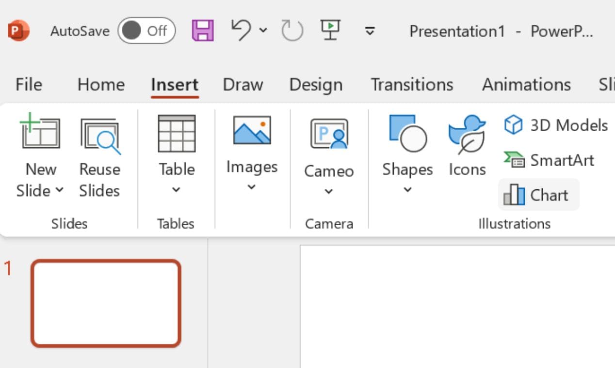 insert menu to add chart