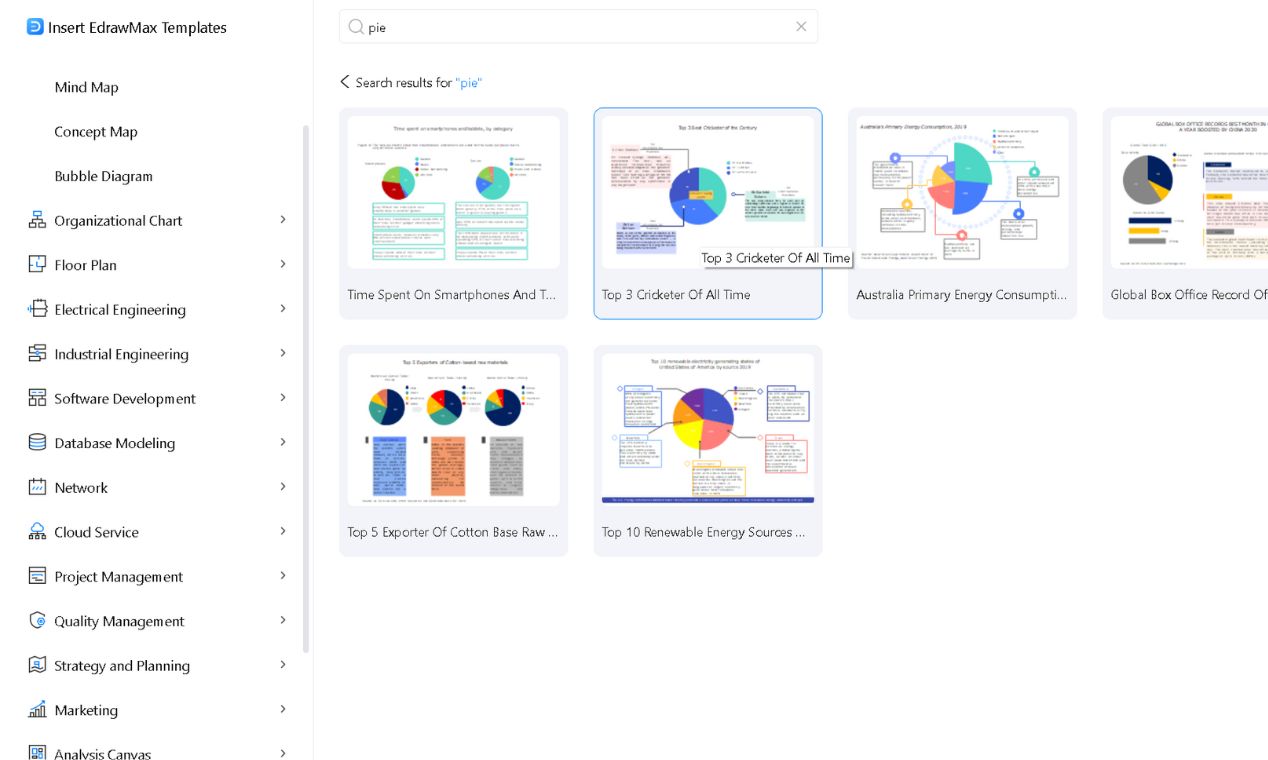 pick a pie chart template from edrawmax