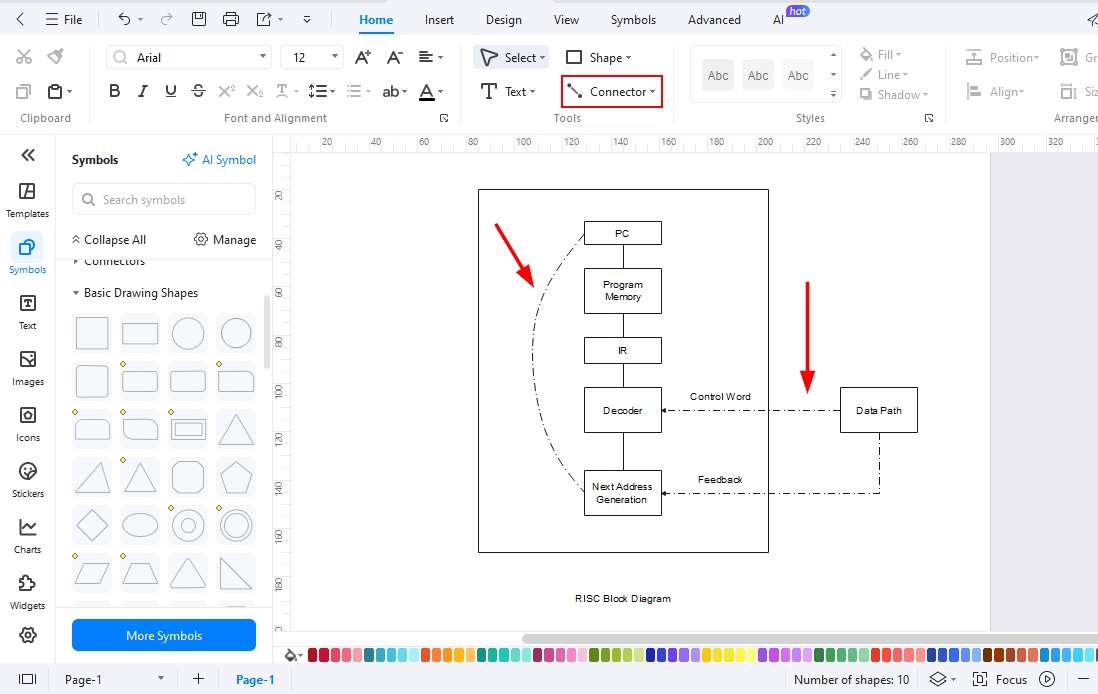 RISC block diagram in EdrawMax-adding connectors