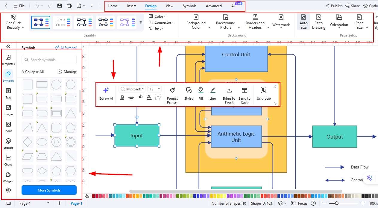 EdrawMax canvas-editing a template