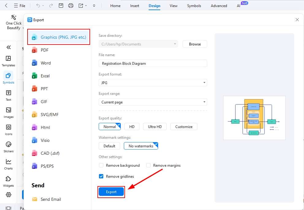 EdrawMax export dialog-saving edited template