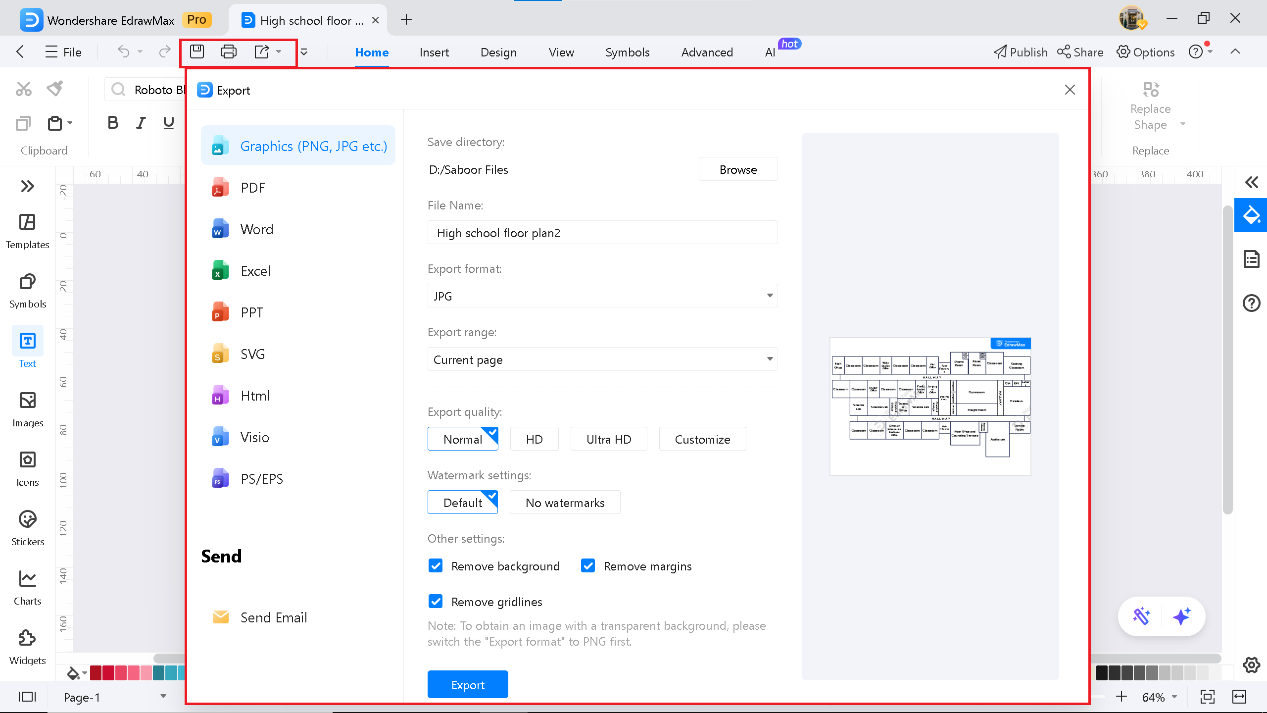 export button on EdrawMax