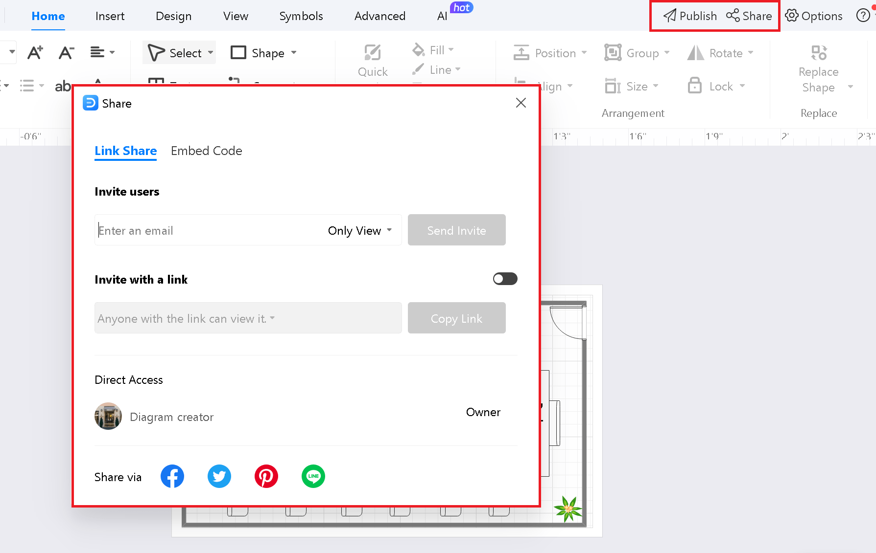 share and publish feature on EdrawMax