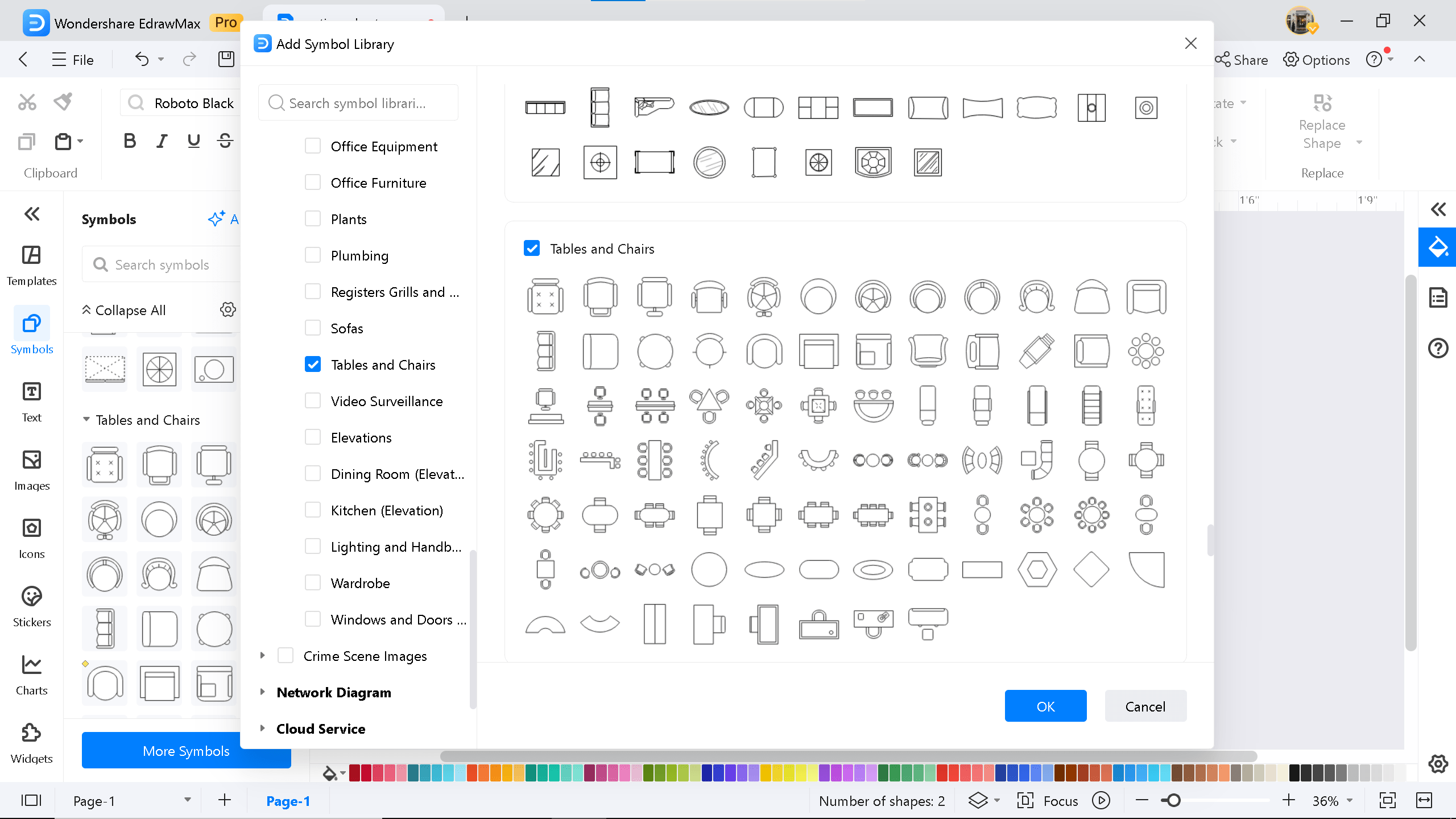 tables and chairs symbols on EdrawMax