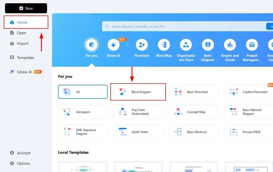 EdrawMax interface-Opening a blank canvas