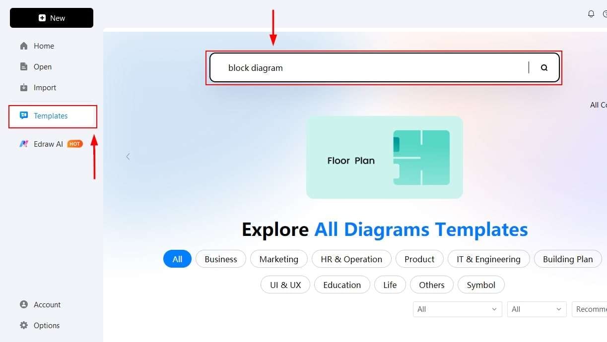 EdrawMax interface-Opening template library