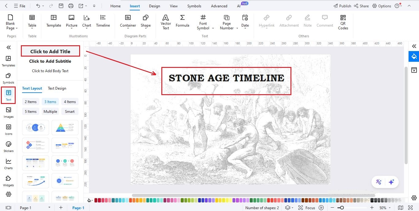 add a heading to the timeline