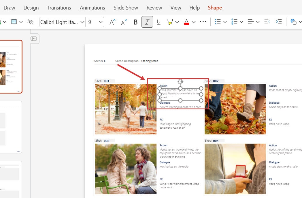Uploading new images to PowerPoint storyboard