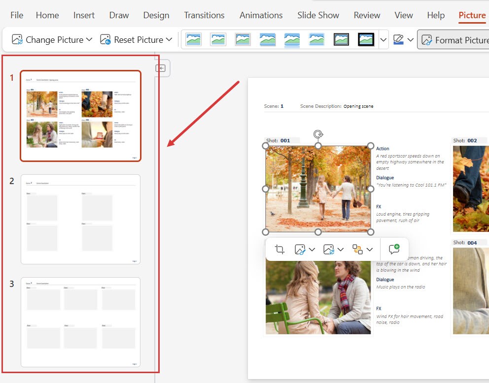 Uploading new images to PowerPoint storyboard