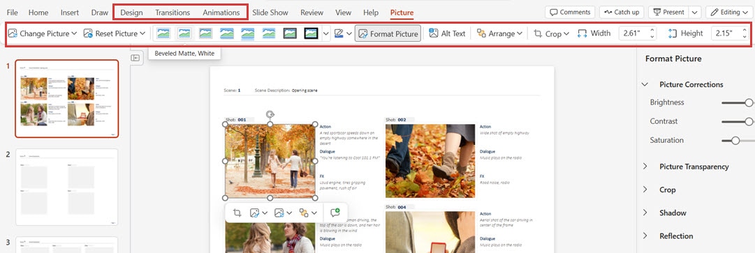 Uploading new images to PowerPoint storyboard
