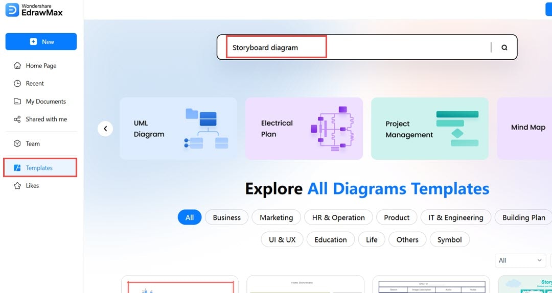 Search for storyboard template