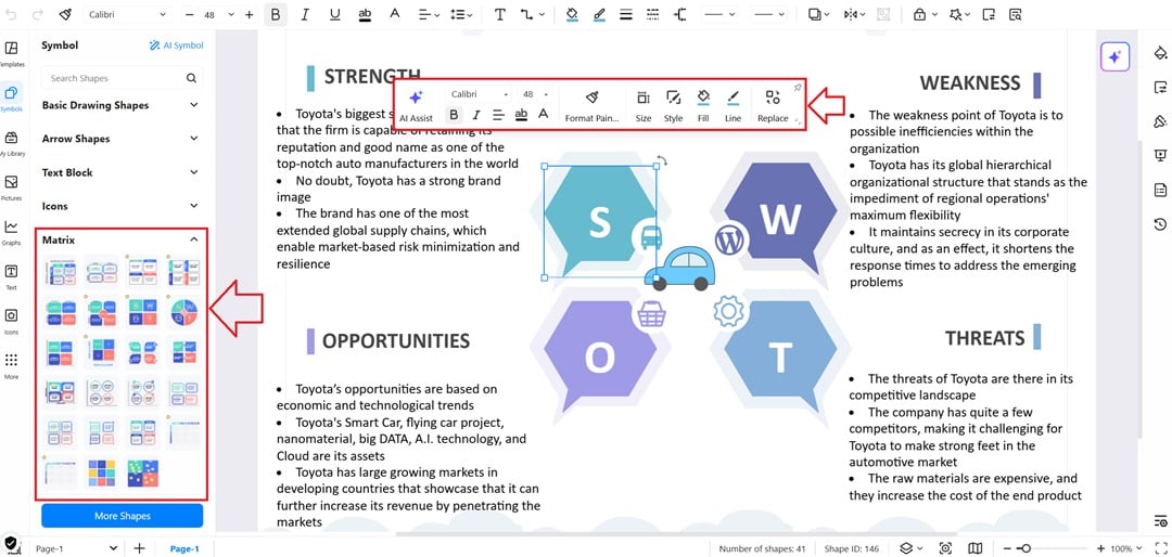 EdrawMax workspace-Customizing a SWOT template