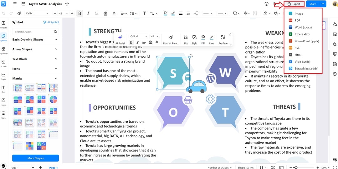 EdrawMax export options-Exporting SWOT analysis