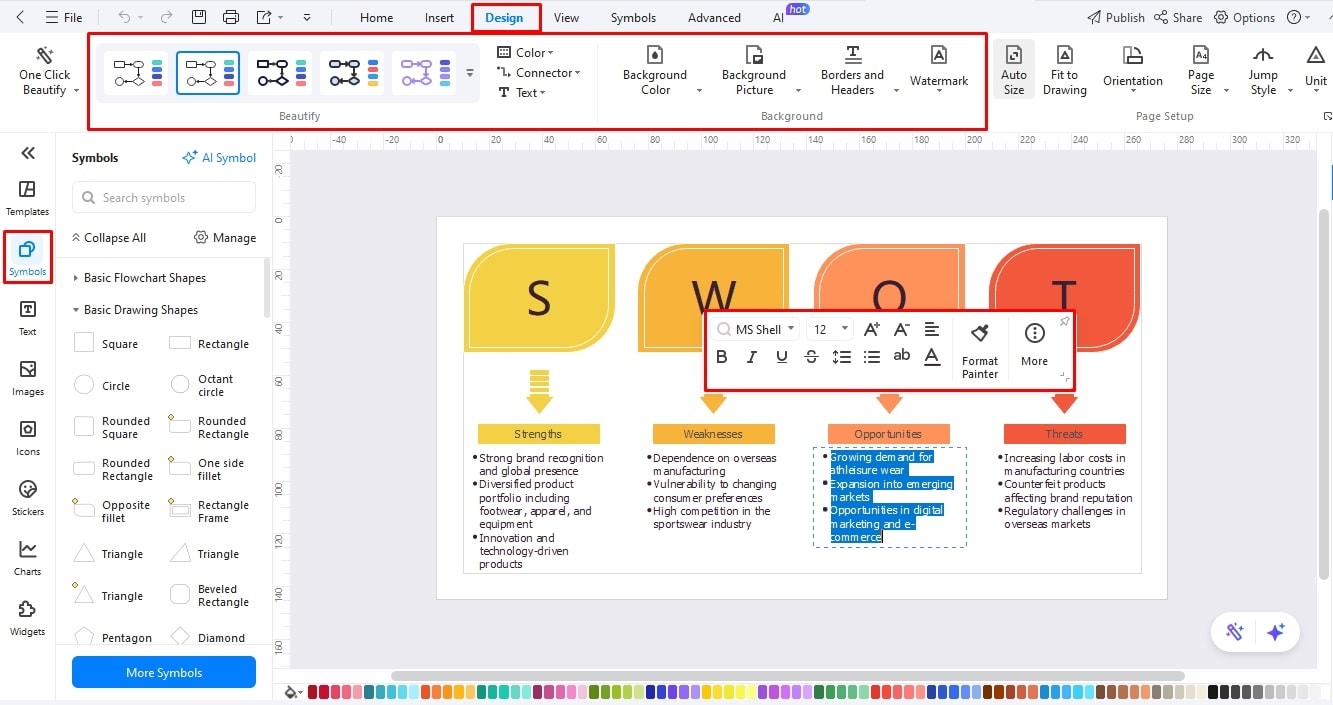 make a swot analysis diagram edrawmax ppt addin