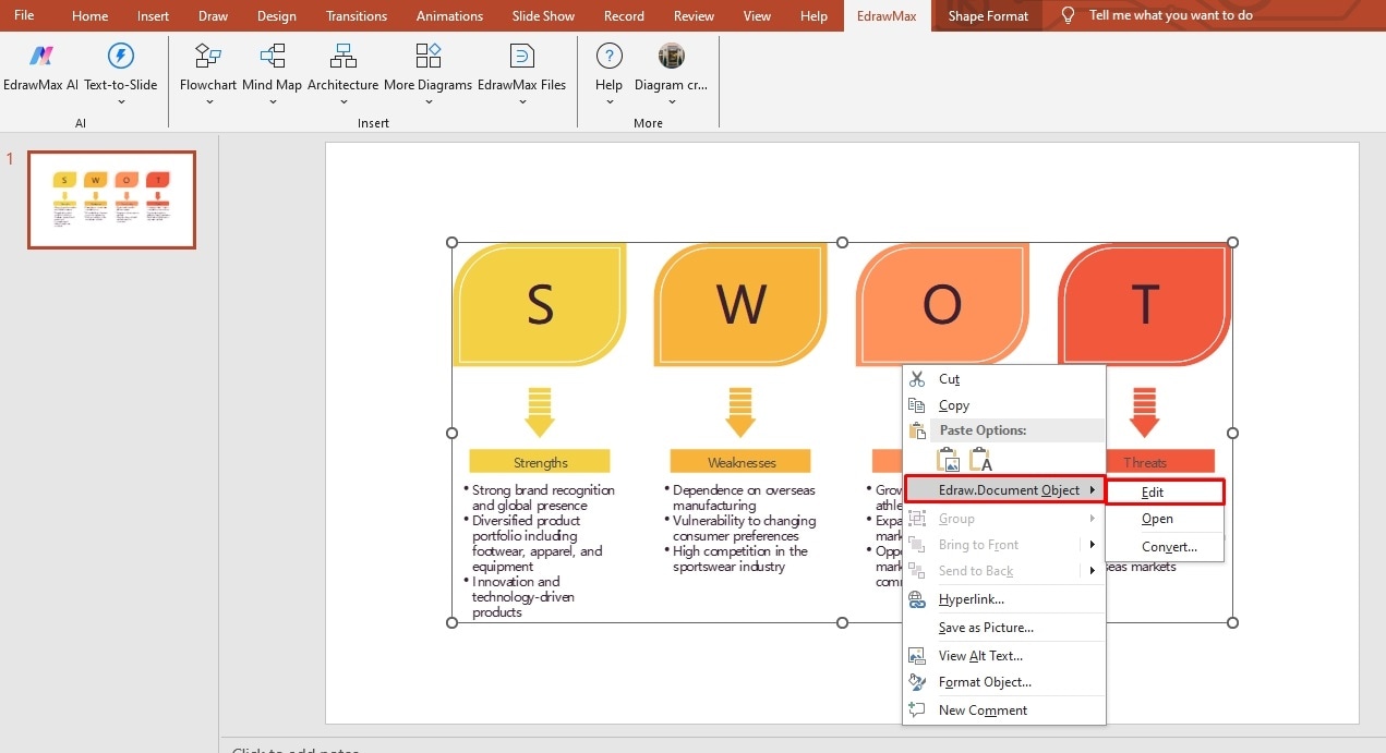 make a swot analysis diagram edrawmax ppt addin