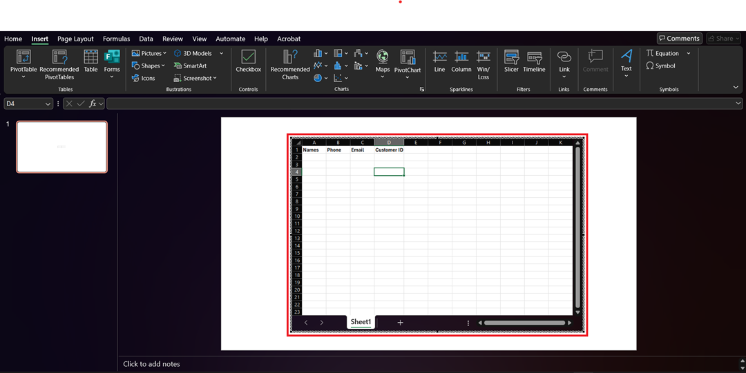 Choose Excel sheet option