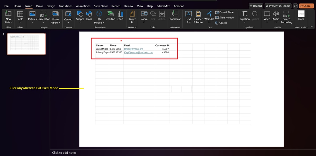 Insert data into excel sheet interface