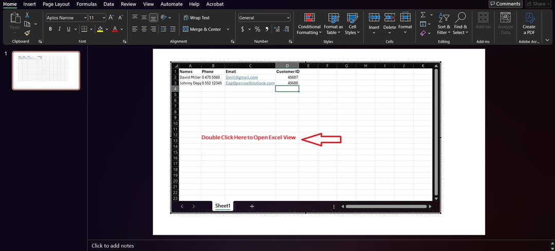 Open the Excel mode