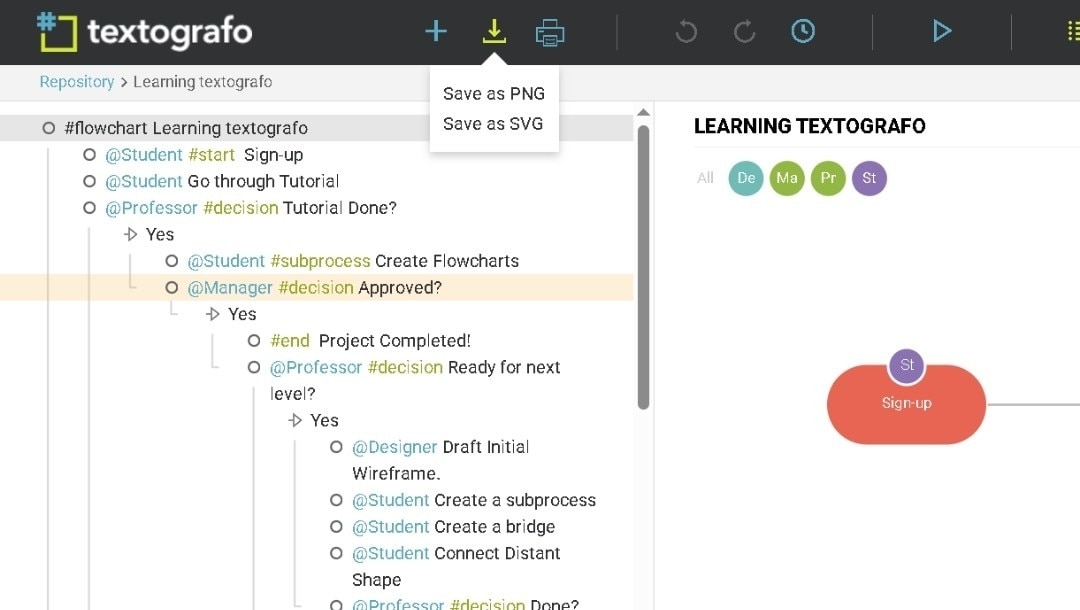 Export options-Choosing format in Textografo