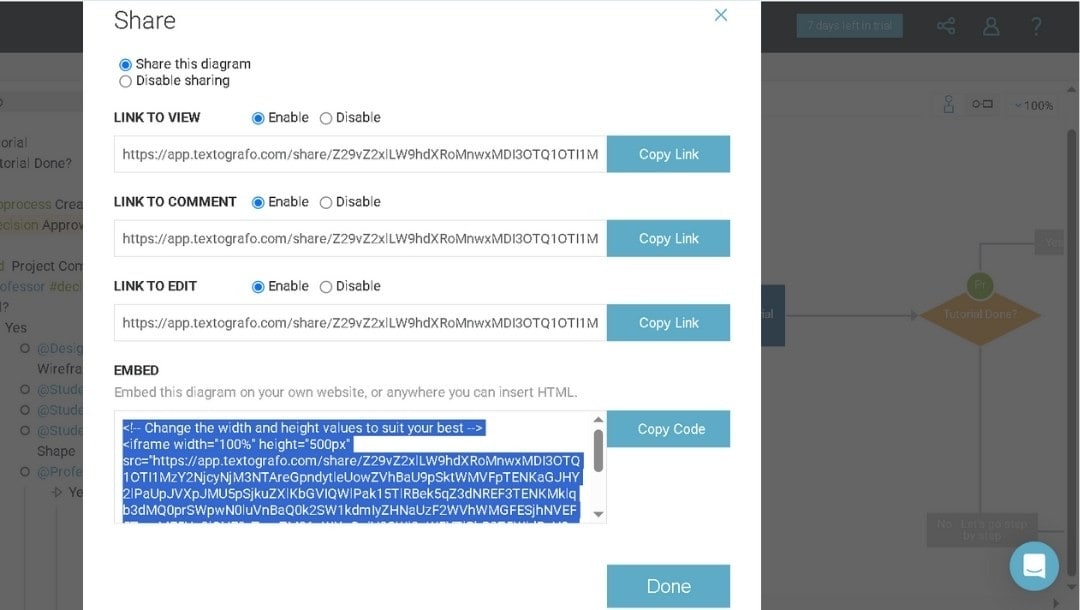 Sharing options-Embedding in Textografo