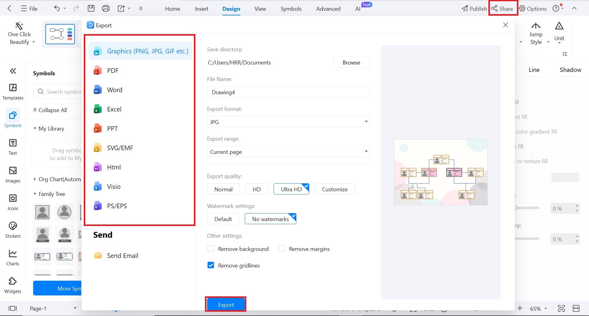 export and share the family tree