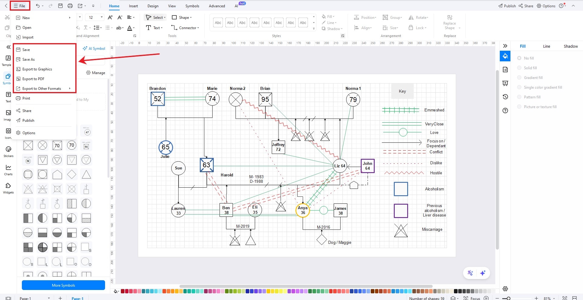 save or export genogram diagram
