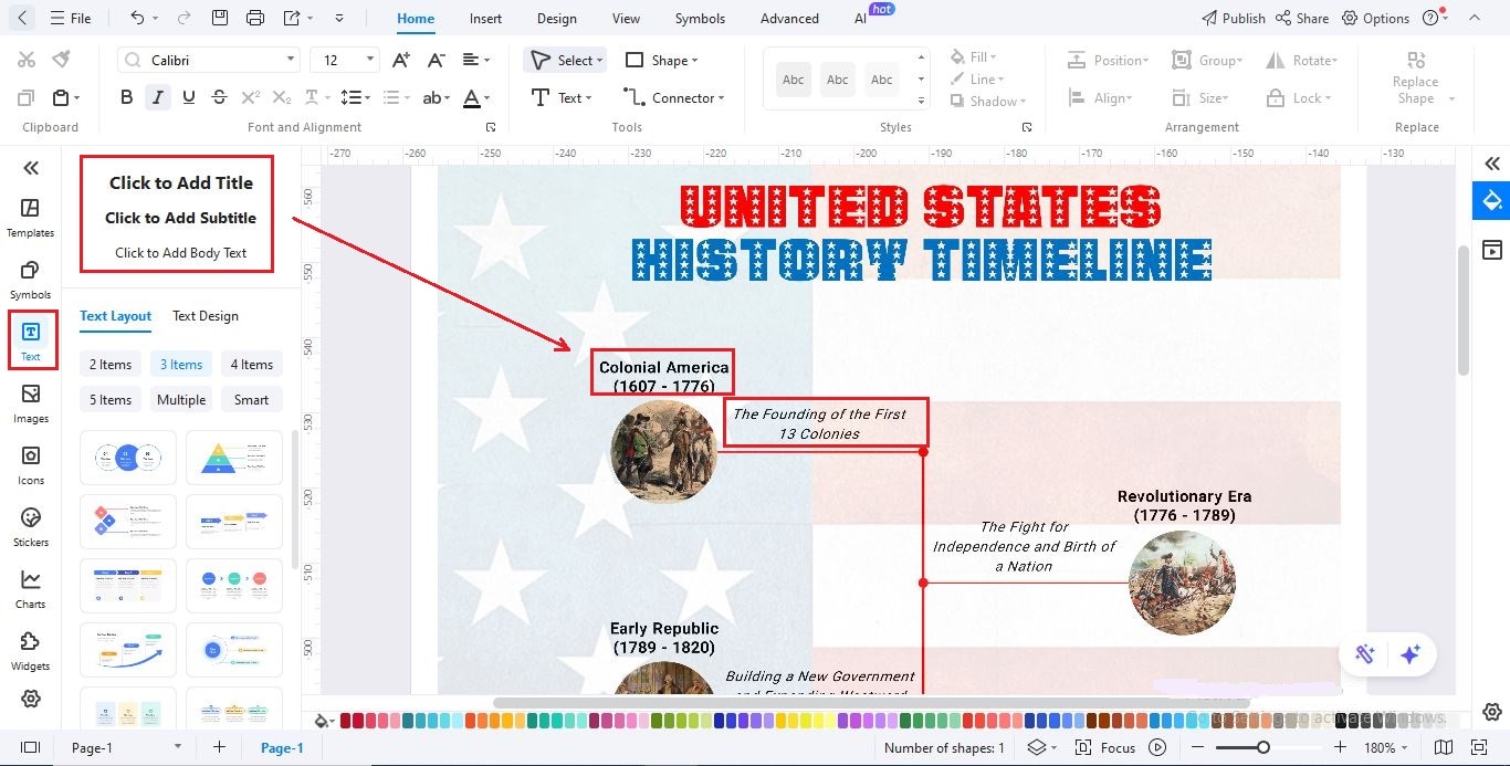 step add text to the timeline