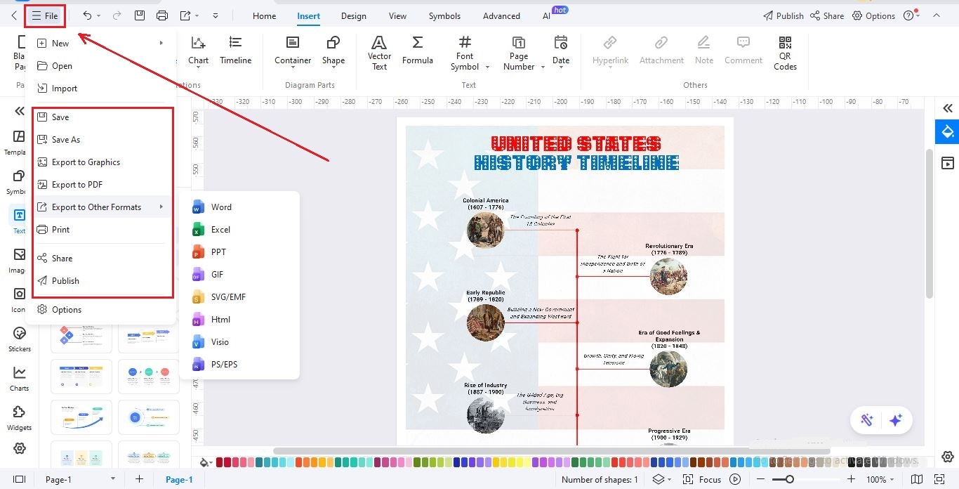 step save, share or export timeline