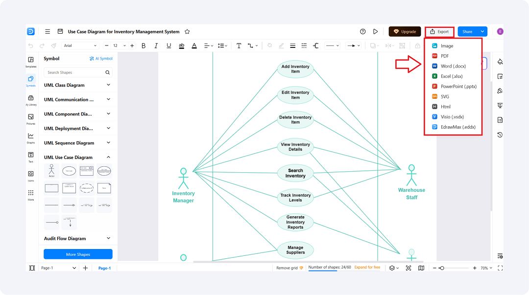 export use case diagram