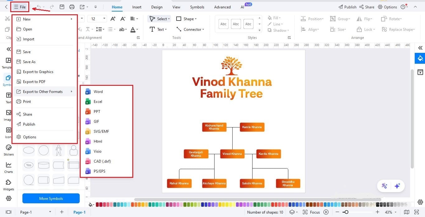 EdrawMax Export Options-Saving the family tree