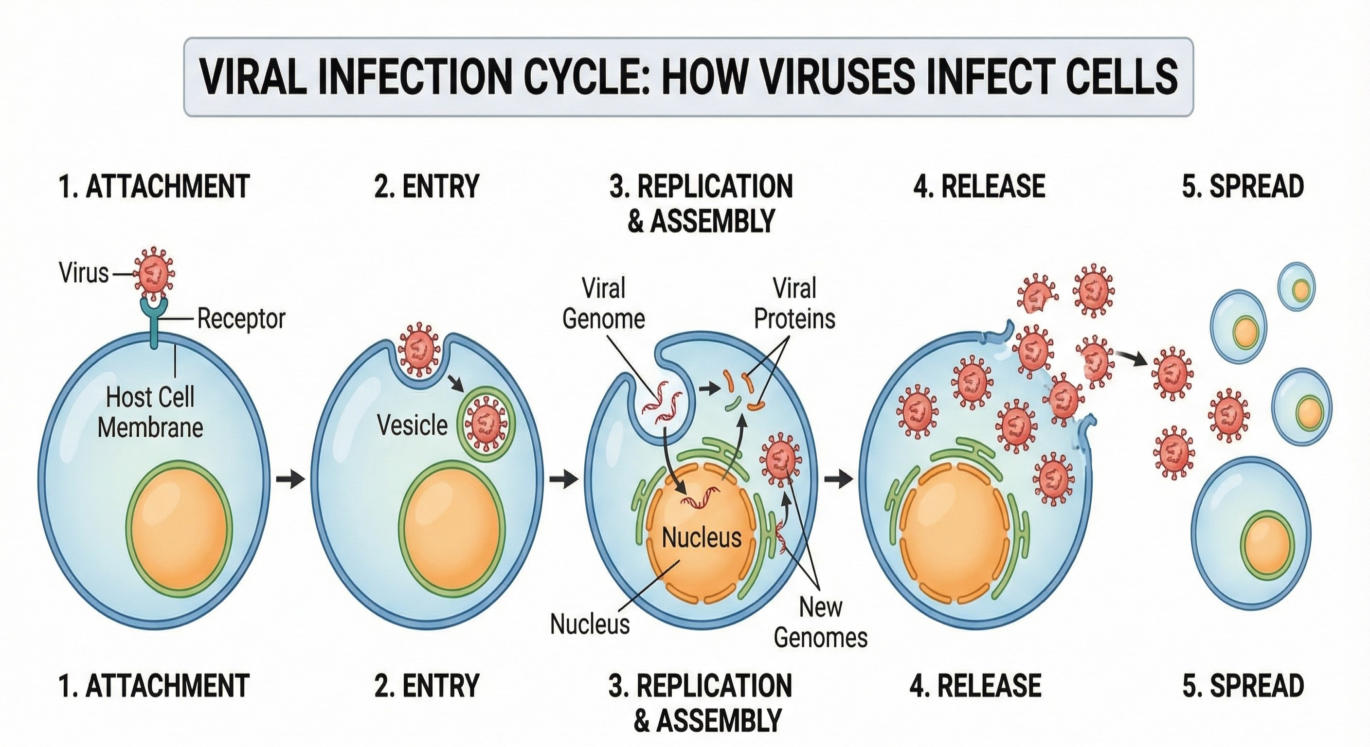 Virus Infection Process-Diagram showing replication in a host cell