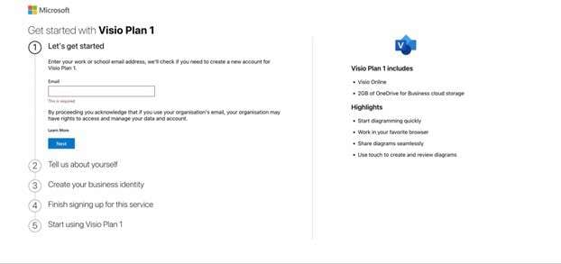 Visio Plan 1 subscription-Purchase Page