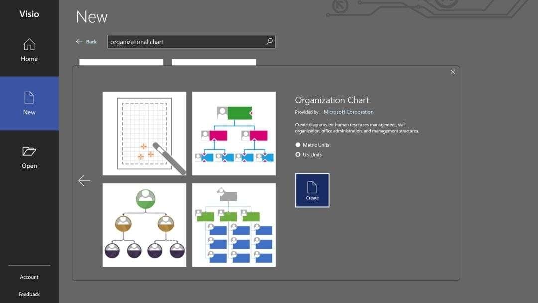 org chart template-choose in visio