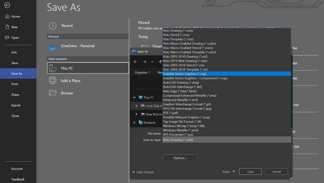 Visio diagram-Saving as svg using save as option