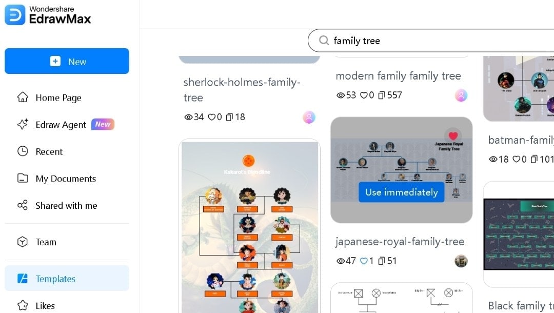 EdrawMax-interface-showing-family-tree-template-gallery