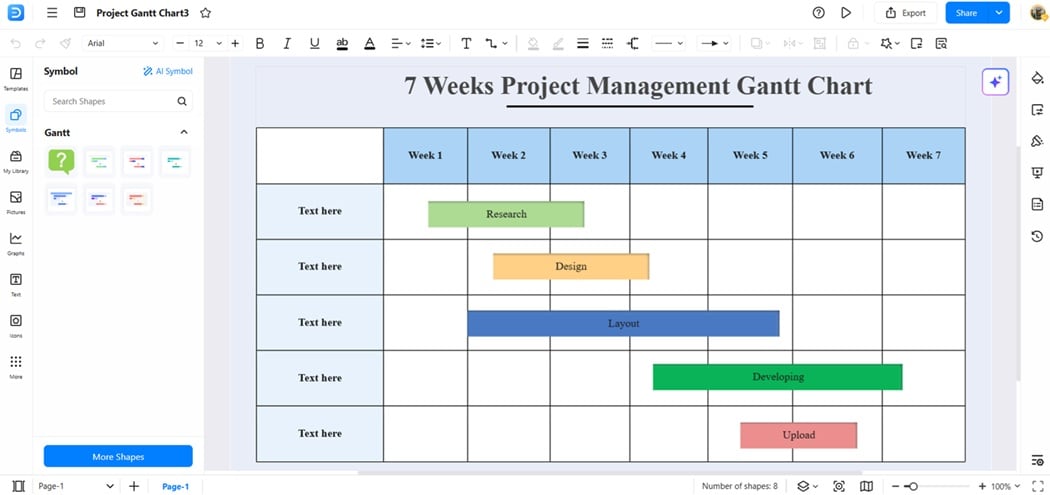 Gantt Chart-Showing milestones and progress
