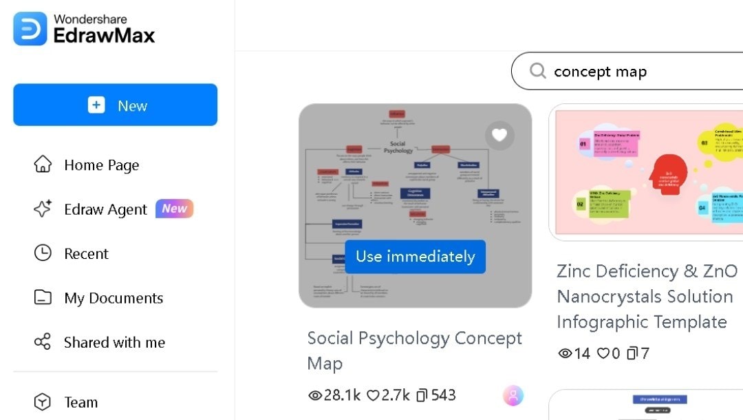 Concept map template gallery-Searching and selecting a template from EdrawMax Online