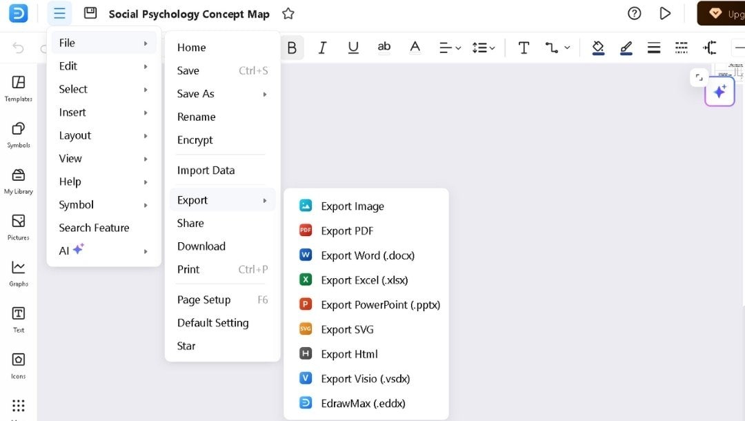 Concept map export-Exporting the map to multiple formats or sharing it with a team link