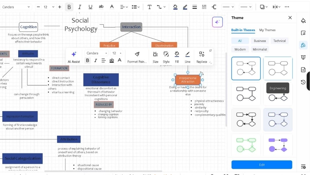 Concept map styling-Applying a theme and customizing colors for the layout