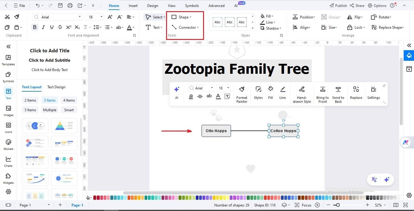 Árvore genealógica no EdrawMax - Adicionando os avós