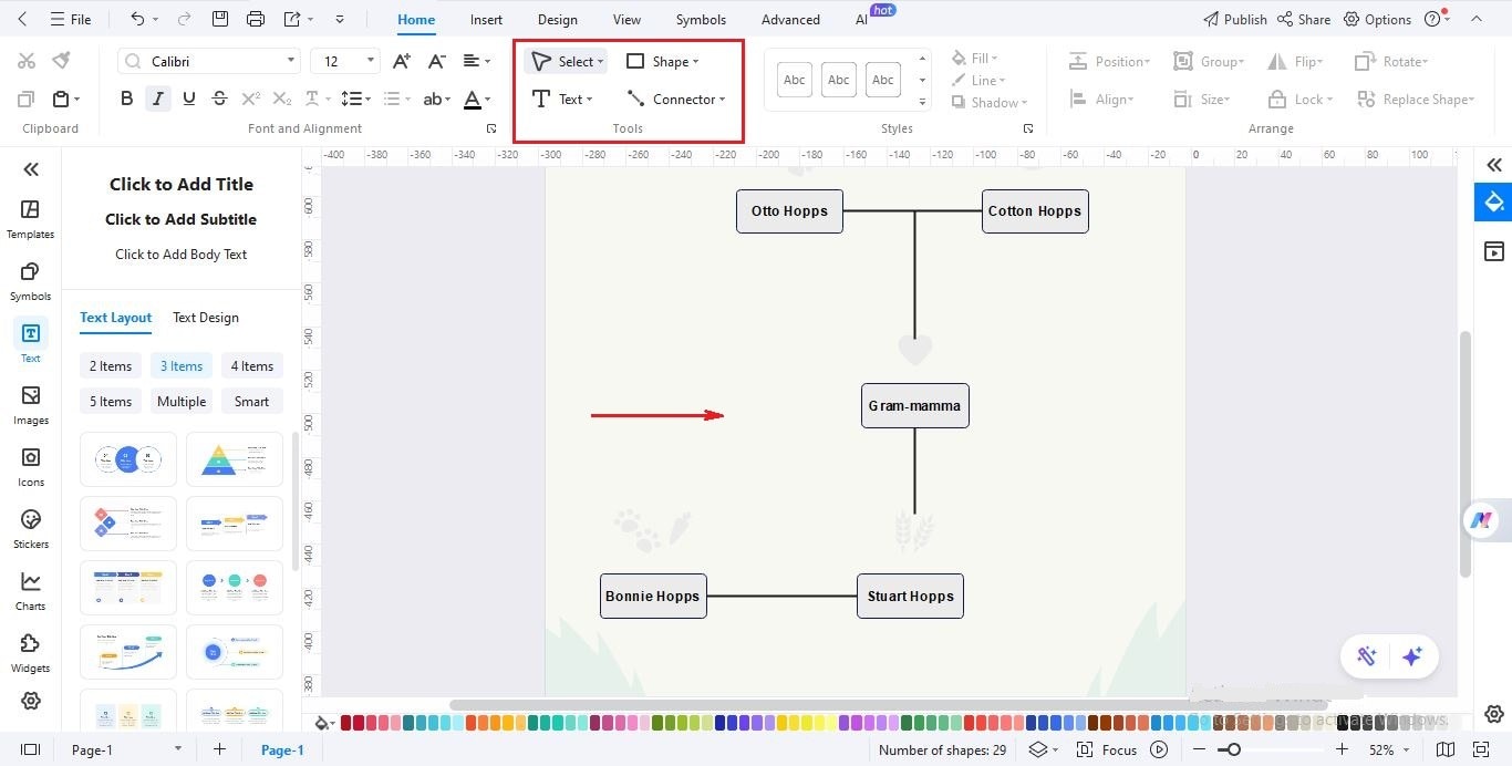 Árvore genealógica no EdrawMax - Adicionando os pais