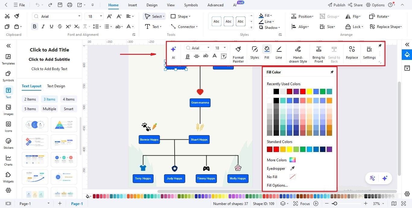Árvore genealógica no EdrawMax - Adicionando filhos e personalizando