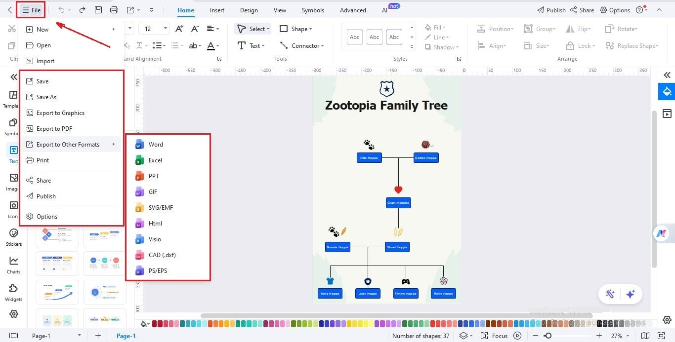 Janela de exportação do EdrawMax - Salvando ou exportando o arquivo