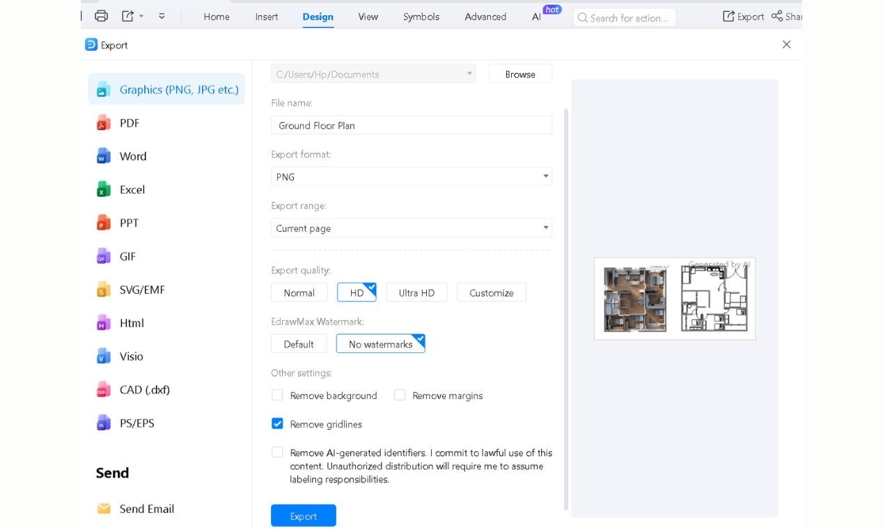 Export dialog-formats options