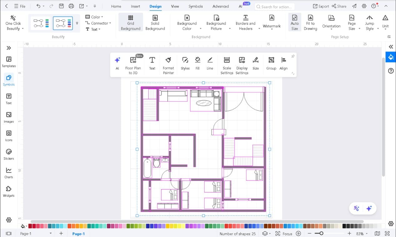Pop-up button-converting 2d floor plan to 3d free