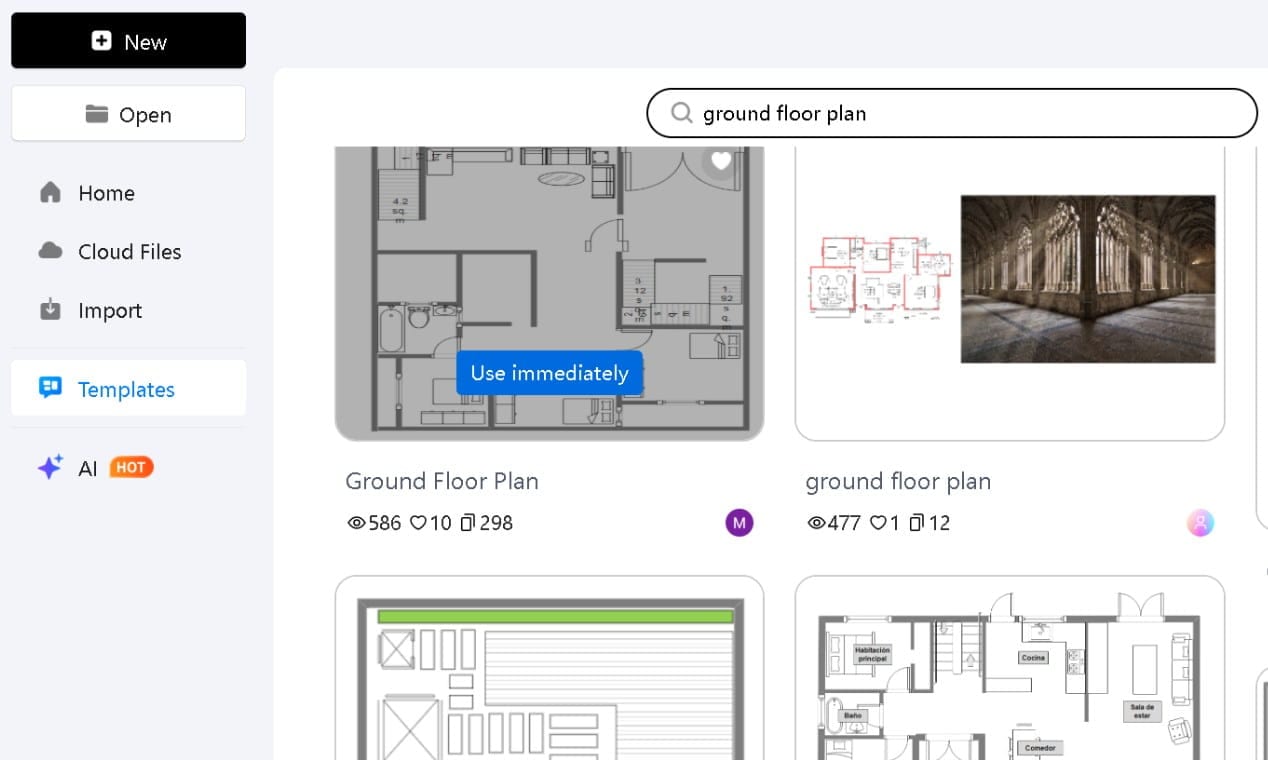 Template gallery-search for floor plan category