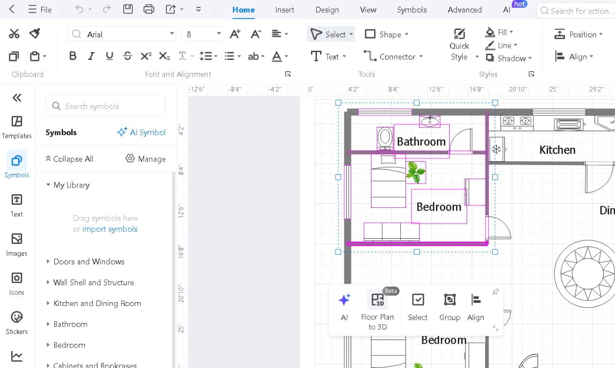 EdrawMax-Floor Plan to 3D button